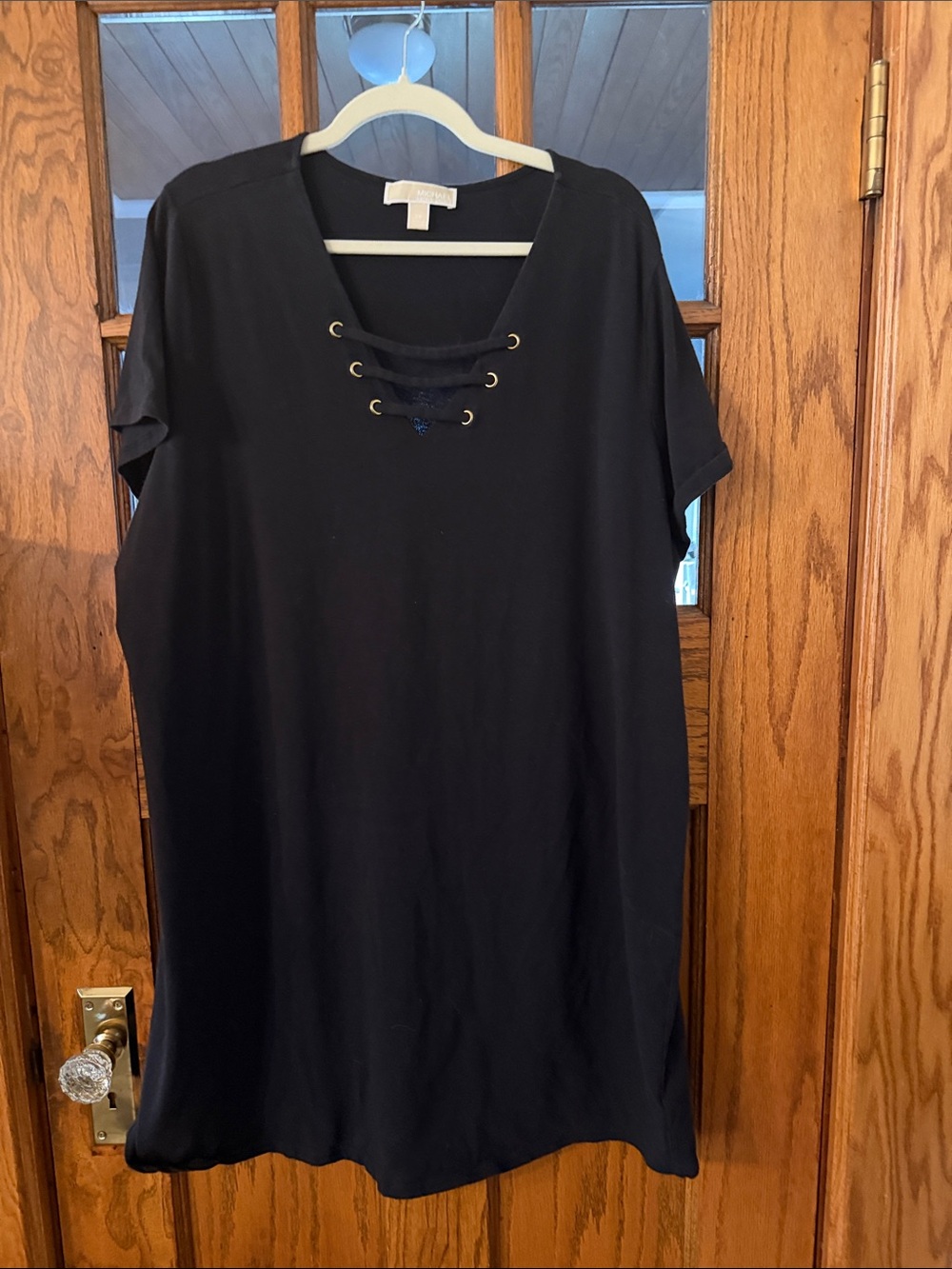 Michael Kors Black Lace-Up Short Sleeve Dress